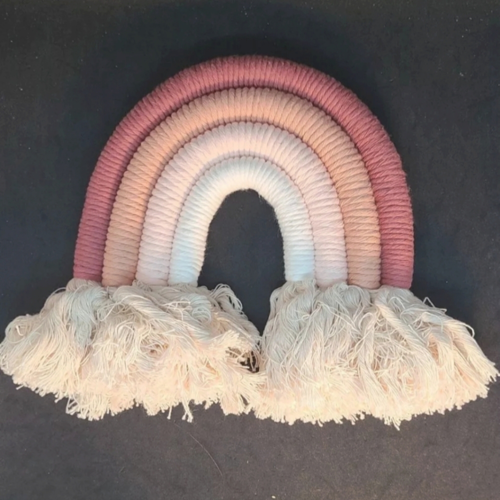Pink Rainbow Wall Hanging Fringed Handcrafted Ombre Pink/ White